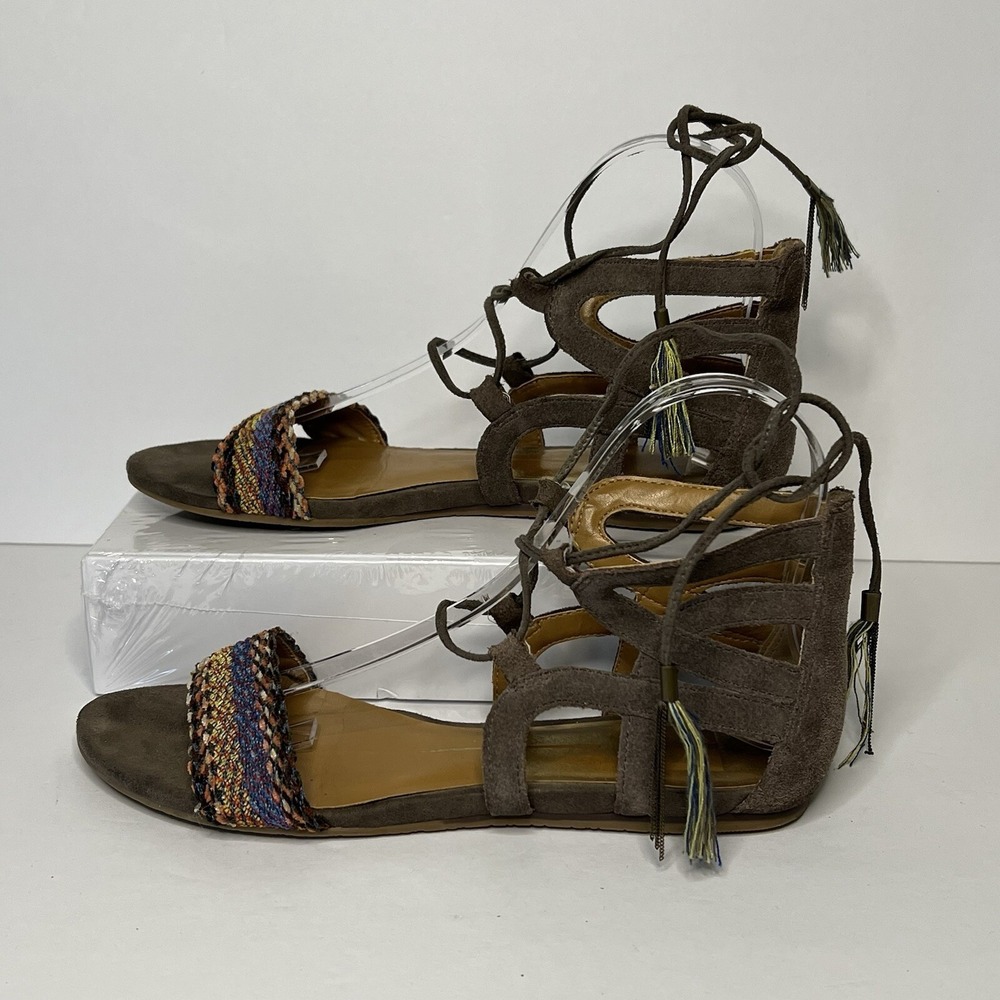 Dolce Vita flat sandals grey multi colored woven strap ankle strap with tassel 7 - Picture 2 of 9